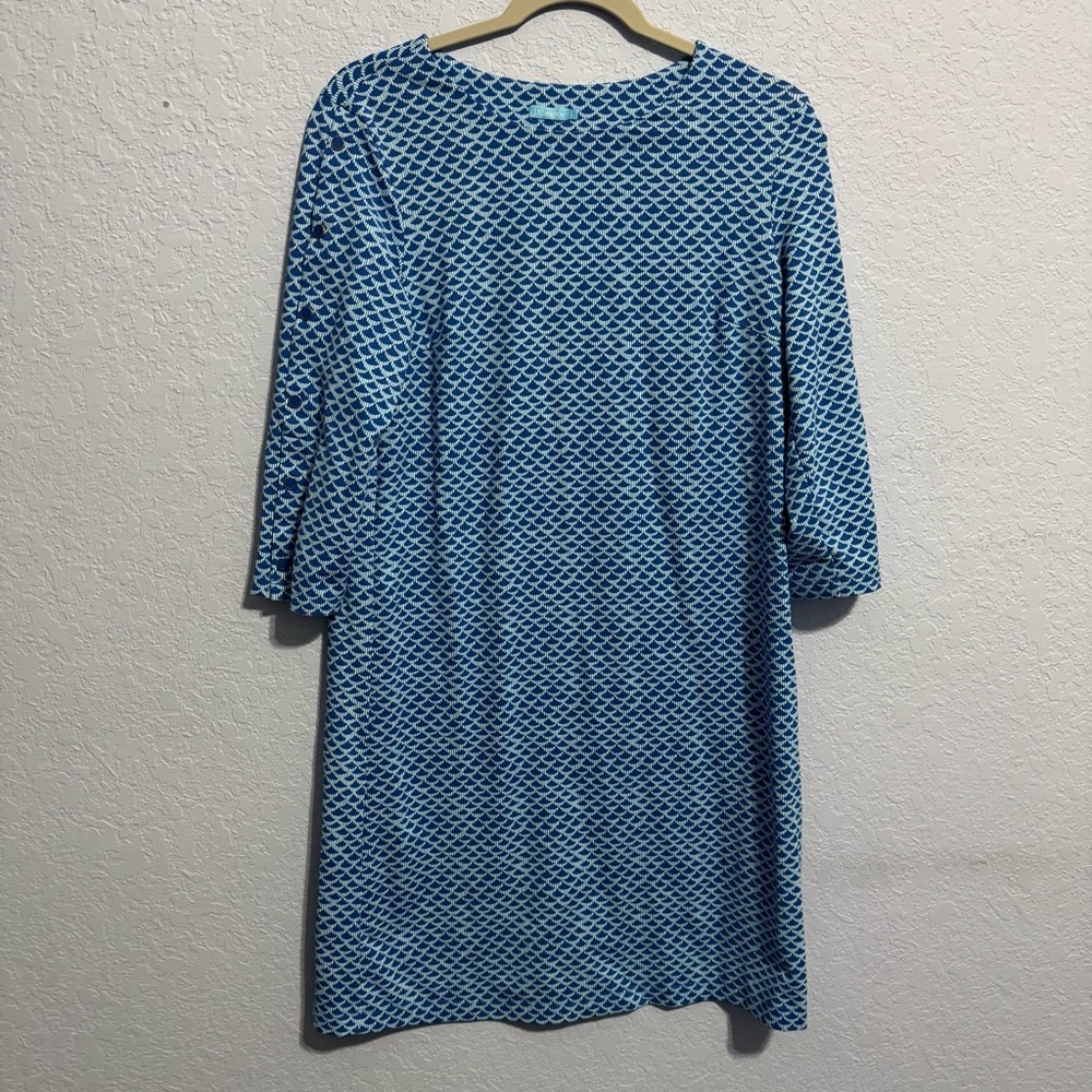 J. McLaughlin Blue Abstract Stretchy 3/4 Sleeves Functional Snap Detail Dress Sm